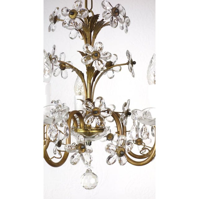 Antique Italian Gold-Plated Metal Crystal Flowers Chandelier, 1950s For Sale - Image 4 of 17