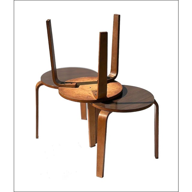 Wood 1950s Mid-Century Modern Stacking Bentwood Stools Tables-Set of Three For Sale - Image 7 of 8