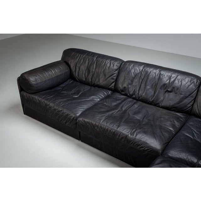 Model DS76 Modular Sofa in Black Leather from de Sede, 1970, Set of 4 For Sale - Image 9 of 13