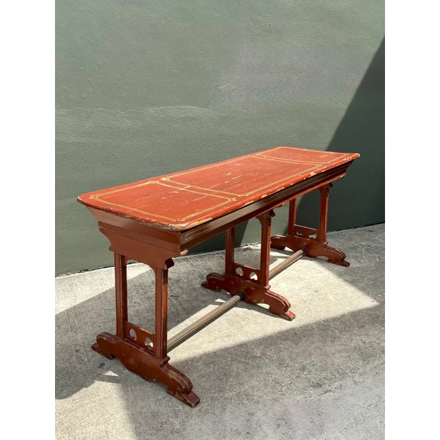 Early 20th Century Vintage Rustic Red Wood Console Table For Sale - Image 5 of 12