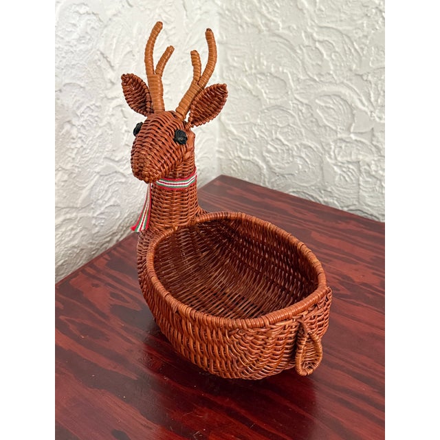 Wood Vintage Wicker Reindeer Basket Christmas Holiday Decor For Sale - Image 7 of 9