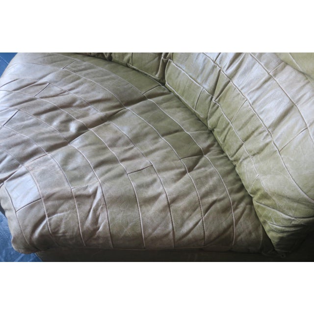 1970s Olive Green Patchwork Leather Corner Lounge Chair from Laauser, 1970s For Sale - Image 5 of 9