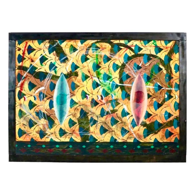 Yuval Shaul, Large Israeli Abstract Pattern & Decoration Oil Painting Yuval Shaul Steel Frame For Sale