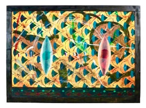 Yuval Shaul, Large Israeli Abstract Pattern & Decoration Oil Painting Yuval Shaul Steel Frame