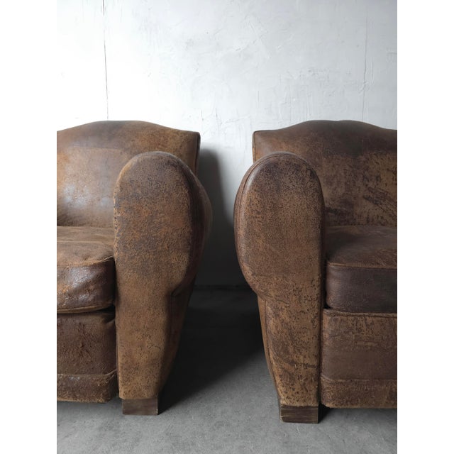 Animal Skin French Style Patinated Leather Lounge Chairs by Restoration Hardware For Sale - Image 7 of 15