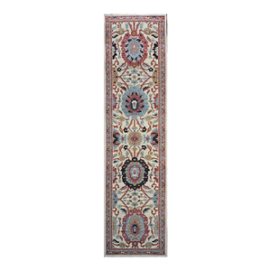 21st Century Wool Afghan Sultanabad 3x12 Ivory, Red, & Blue Handmade Runner Rug #1143666