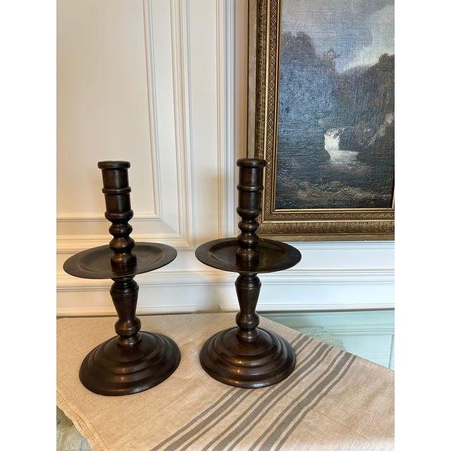 Vintage Monumental 16” Bronze Candlestick Holders -a Pair For Sale - Image 17 of 18