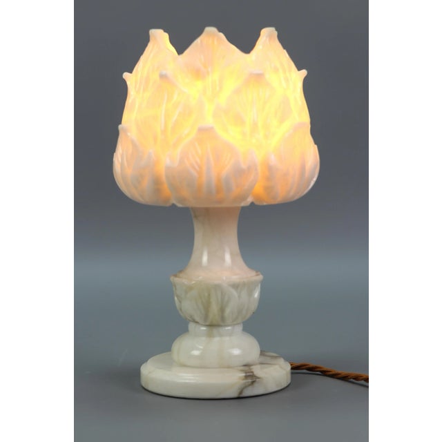 Mid-Century Italian White Flower Alabaster Table Lamp, 1950s For Sale - Image 12 of 18