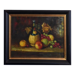 1990s Still Life With Chianti and Fruit, Oil on Canvas For Sale