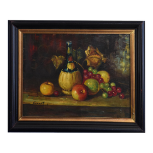 1990s Still Life With Chianti and Fruit, Oil on Canvas