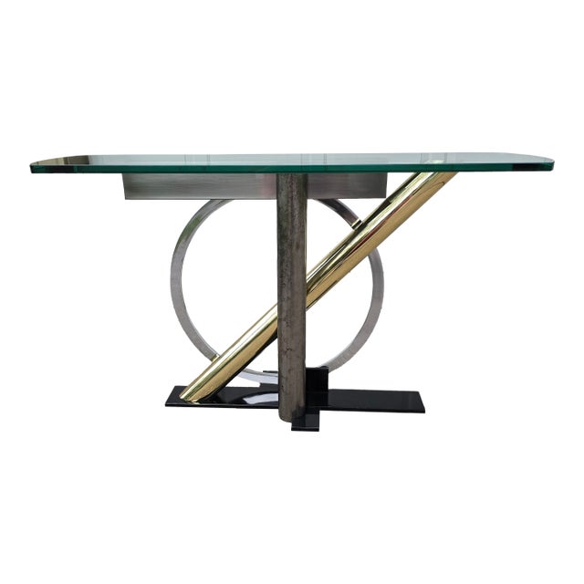 1980s Postmodern Kaizo Oto for Design Institute of America Style Glass Top Console Table For Sale