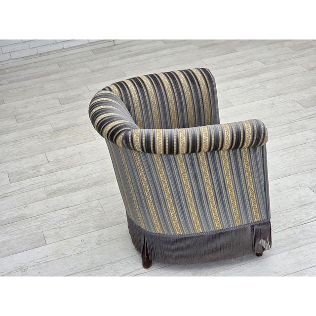 Danish Lounge Chair in Blue/Beige Furniture Velour & Beech Wood Legs, 1960s For Sale - Image 11 of 18