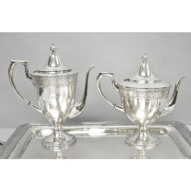 Antique Bernard Rices Sons Antique Edwardian Silver Plated Tea Service w/ Urn and Floral Scroll Pattern - 5 pc Set. Set...