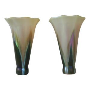 1980s Lundberg Studios Botanical Glass Shades - a Pair