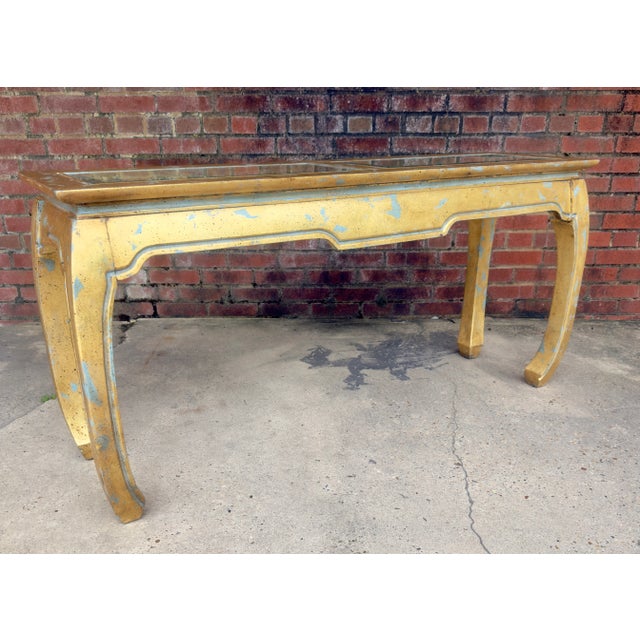 Vintage Palm Beach Regency Chinoiserie Light Blue Parcel Gilt Ming Style Console Table -Newly Painted For Sale - Image 16 of 18
