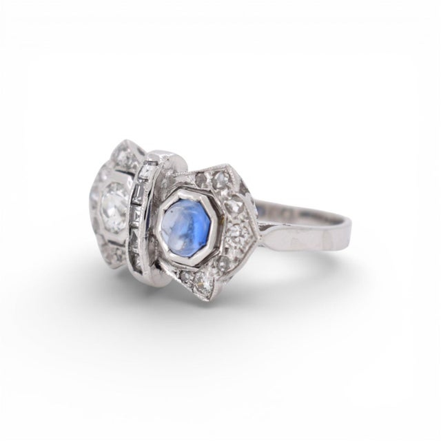 1920s French Art Deco "Toi Et Moi" Ring – Sapphire, Diamonds, Size 6.75 For Sale - Image 4 of 8
