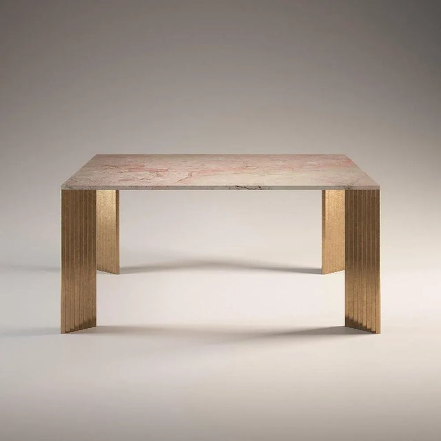 Piero Rosa Tea Dining Table by Fred and Juul Dimensions: D 160 x W 160 x H 74 cm. Materials: Rosa Tea marble and bronze....