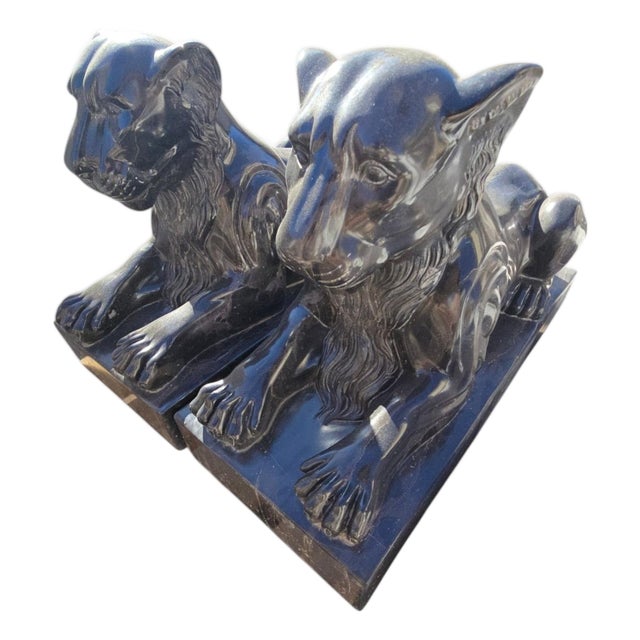 Italian Artist, Lion Sculptures, Late 20th Century, Black Marble, Set of 2 For Sale