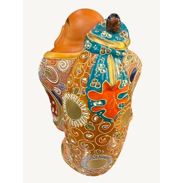 Japanese Vintage Japanese Kutani Hotei Laughing Buddha Moriage Gilt Figurine 9.25" For Sale - Image 3 of 9