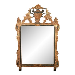 Antique Mirror With Gilt Carved Urn Crest and Garland Detail For Sale