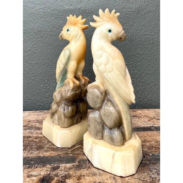 Vintage Onyx and Alabaster Cockatoos - A Pair For Sale - Image 9 of 12