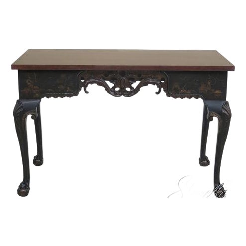 Chinoiserie Vintage Georgian Console Table W. Birdseye Maple Top For Sale