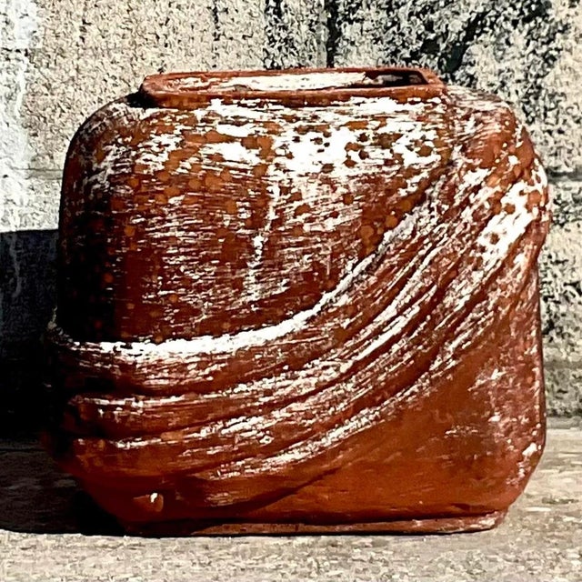 Vintage Cube Terracotta Planter With Curvy Ridges For Sale - Image 12 of 12