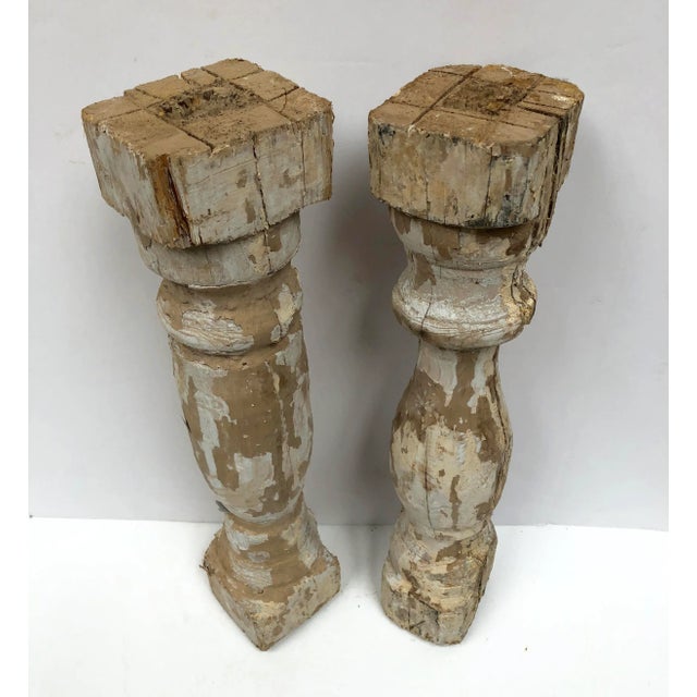 1920s French Wood Chippy Paint Balusters - a Pair For Sale - Image 4 of 10