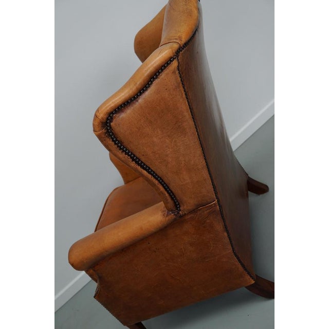 Vintage Dutch Cognac Wingback Leather Club Chair For Sale - Image 11 of 18