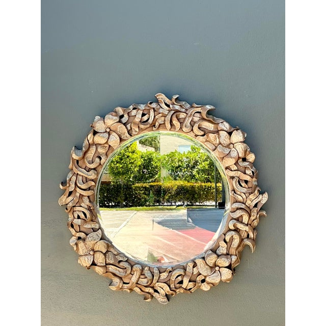 Late 20th Century Vintage Washed Finish Floral Cloud Mirror For Sale - Image 5 of 12