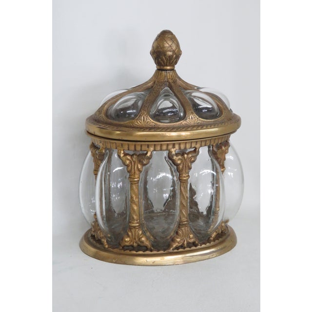 Brass and Bubble Glass Lidded Dome Caged Apothecary Jar Humidor Trinket 4628b For Sale - Image 10 of 18