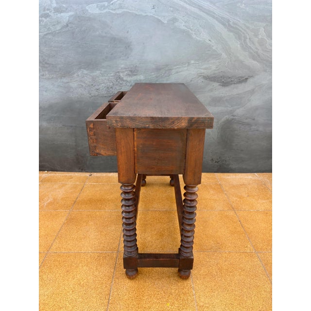 Spanish Console Table with Turned Legs and Carved Drawers, 20th Century For Sale - Image 9 of 10