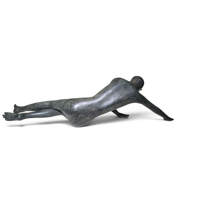 Gold Patricia Peeters, Monumental Reclining Female Nude in Green Patinate, 1980, Bronze For Sale - Image 8 of 12