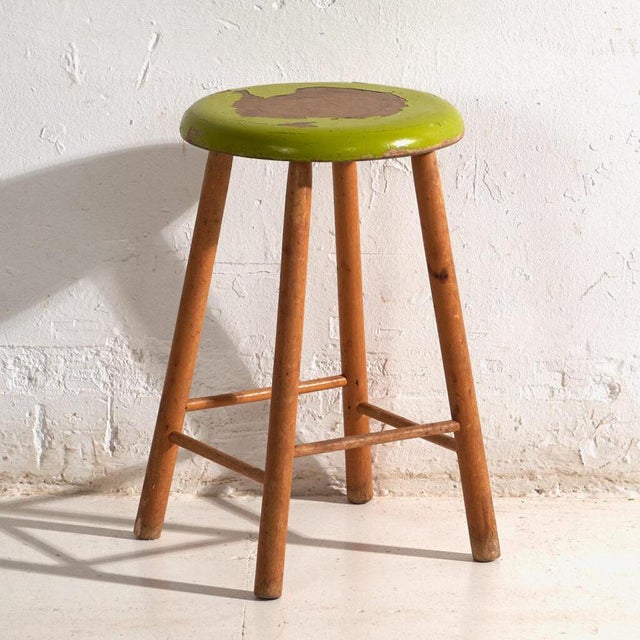 Vintage Wooden Stool with Round Seat, Central Europe, 1950 For Sale - Image 6 of 6