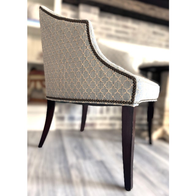 Textile Custom Pair Upholstered Quartrefoil Club Accent Chairs For Sale - Image 7 of 11