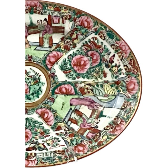 Japanese Vintage Porcelain Rose Medallion Oval Platter, Decorated in Hong Kong For Sale - Image 3 of 5