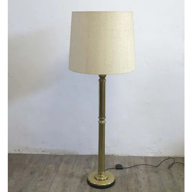 Metal Brass Floor Lamp with Fabric Shade, 1960s For Sale - Image 7 of 7