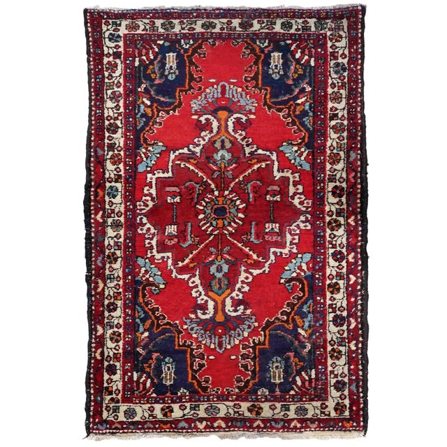 1970s Handmade Vintage Persian Hamadan Rug 3.2' X 4.8' For Sale - Image 11 of 11
