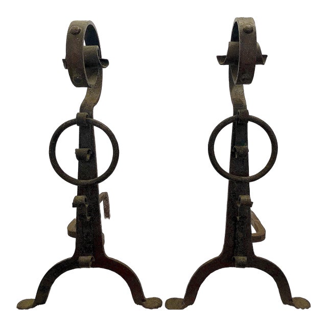 Arts & Crafts Wrought Iron Fireplace Andirons For Sale
