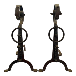 Arts & Crafts Wrought Iron Fireplace Andirons