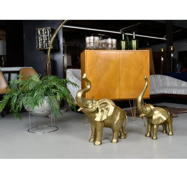 Pair of Large Brass Good Luck Elephant Sculpture Figures Over 2ft Tall For Sale - Image 4 of 12