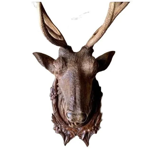 Cabin Antique Black Forest Stag Deer Head Wood Carved Sculpture Carving For Sale - Image 3 of 7