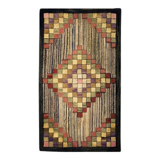 Magnificent Multicolored With Tridimensional Symmetric Design Antique American Hooked Rug For Sale