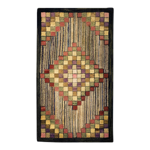 Magnificent Multicolored With Tridimensional Symmetric Design Antique American Hooked Rug