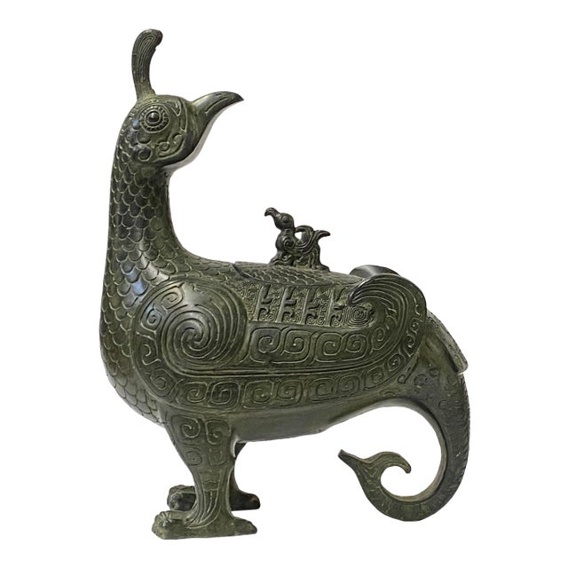 Chinese Green Black Ancient Peacock Bird Incense Holder Display Vesse For Sale
