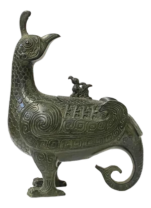 Chinese Green Black Ancient Peacock Bird Incense Holder Display Vesse