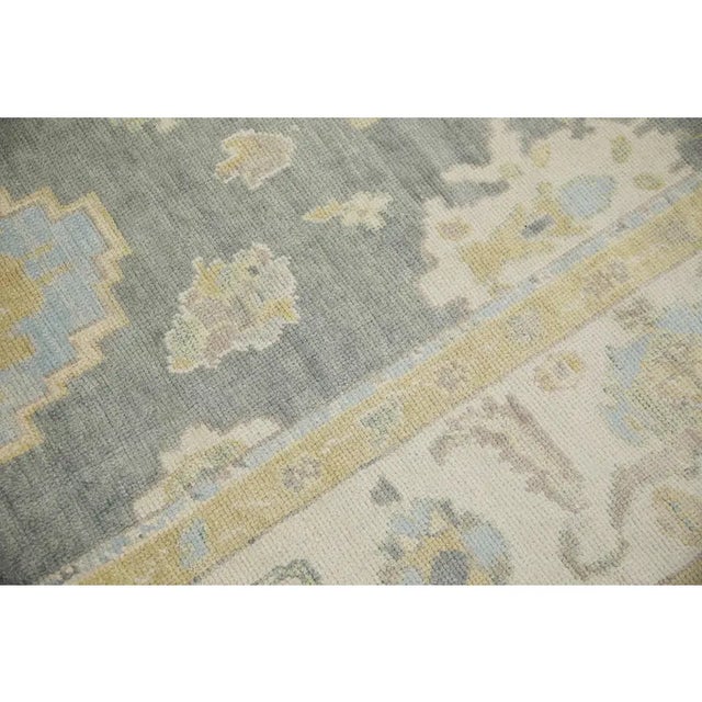 Turkish Oushak Rug Gray & Yellow Floral Design Handwoven Wool 7'11" X 10'2" For Sale - Image 4 of 6