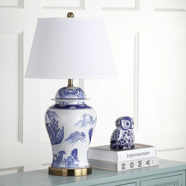 2020s 29.5 Inch H Ginger Jar Table Lamp in Blue & White - a Pair For Sale - Image 5 of 9