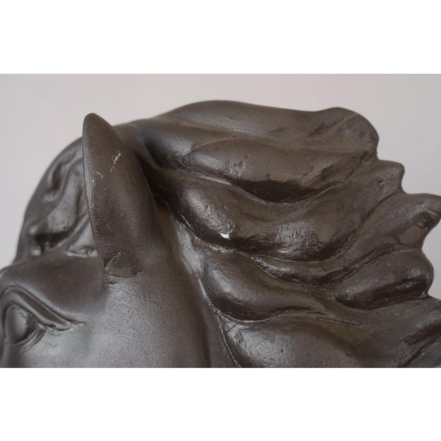 Large Vintage Dark Brown Ceramic Horse Head Sculpture For Sale - Image 11 of 14