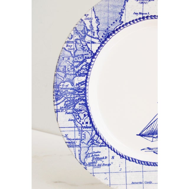 English English Ocean by Royal Stafford Blue Ship, Map Rim/Dinner Plate 11" For Sale - Image 3 of 5